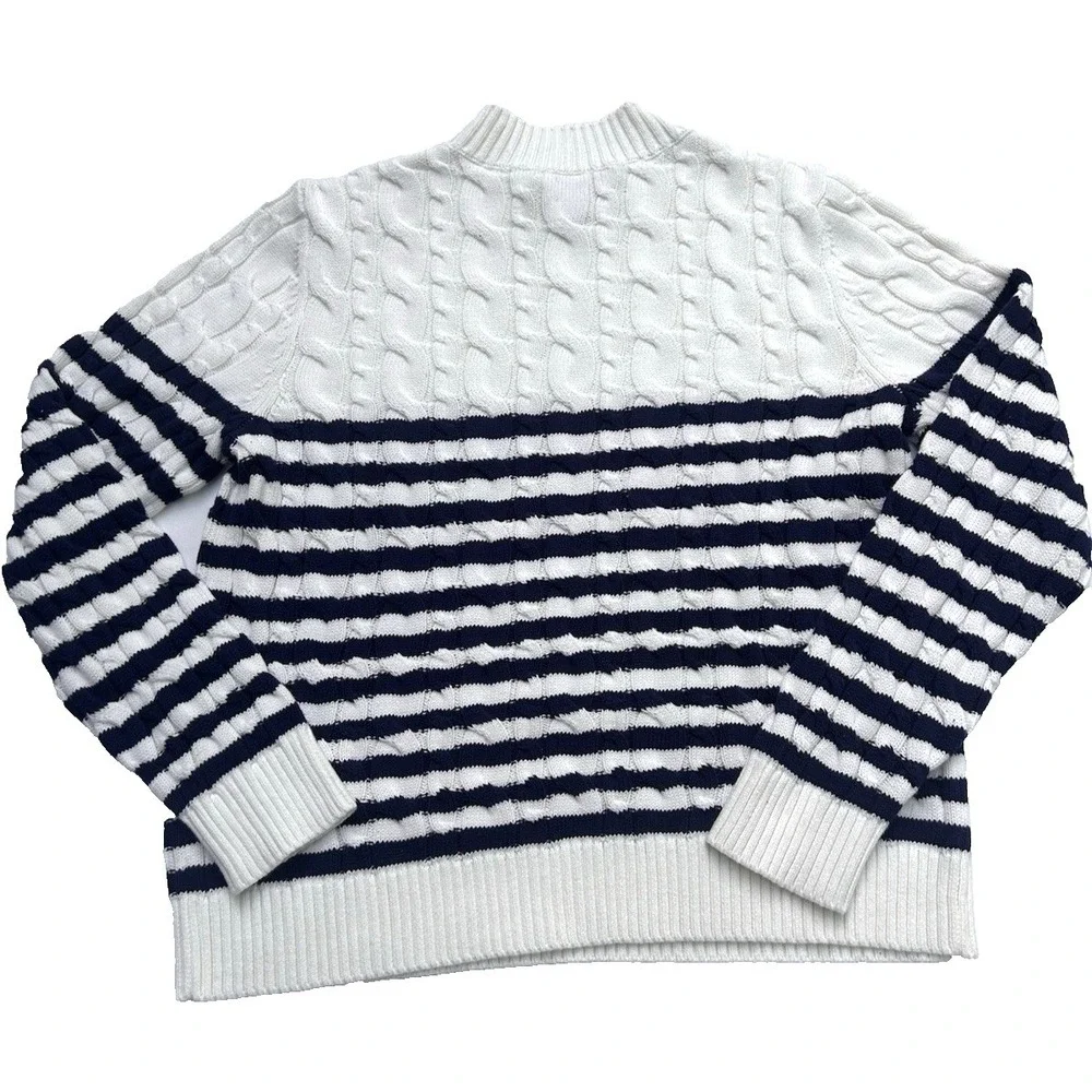 Lands End Stripe Sweater Fisherman Coastal Preppy Size L